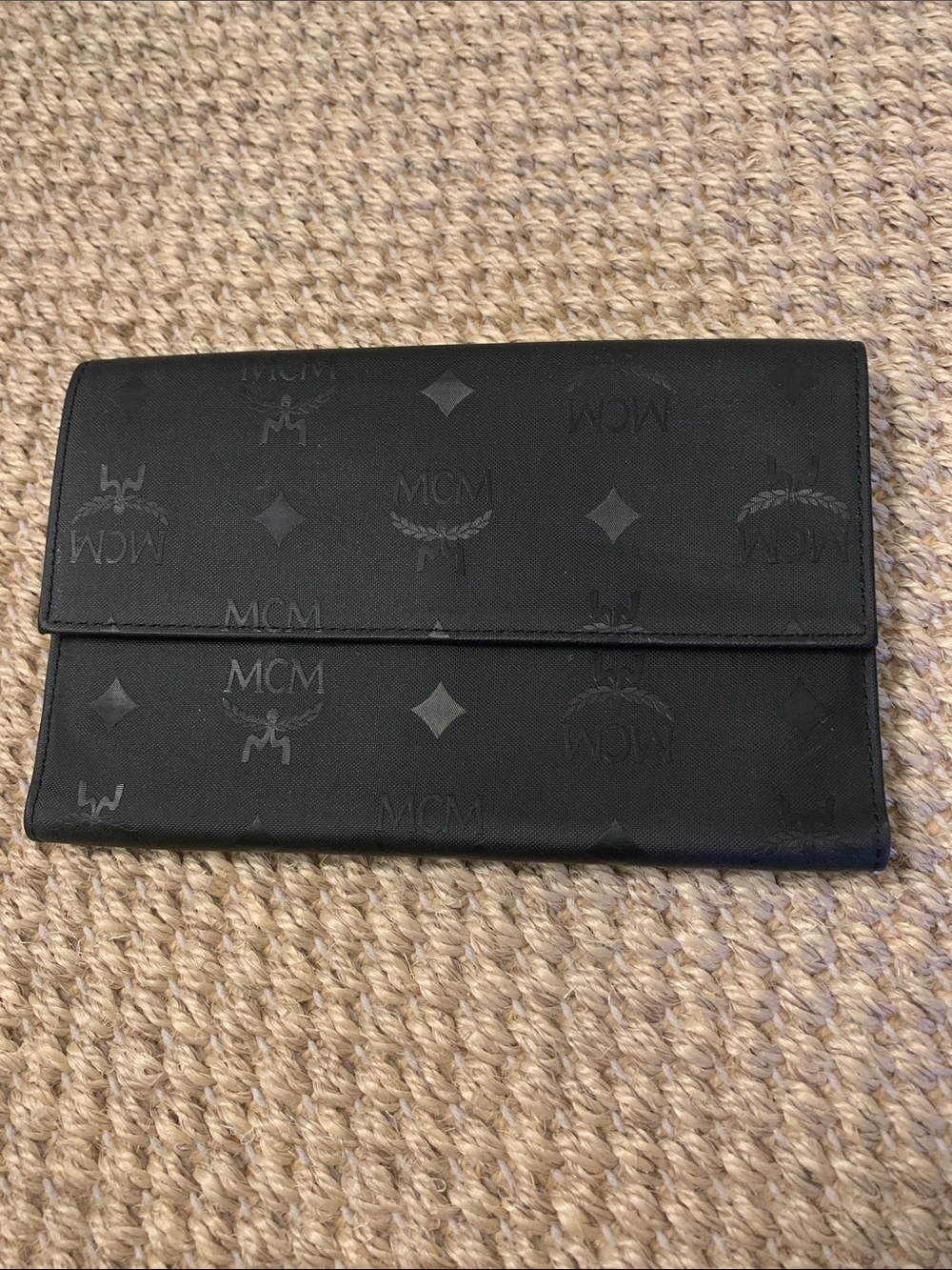 Vintage MCM Black Monogram Long Large Trifold Snap Close Wallet EUC